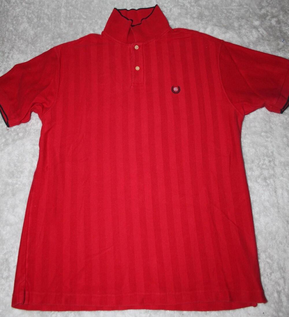 Chaps Ralph Lauren Polo Shirt Mens L Red Striped 100% Cotton Embroidered